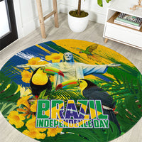 Brazil Independence Day Round Carpet One Nation One Heart - Tropical Toucan Macaw Christ Redeemer