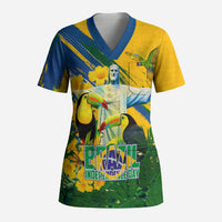 Brazil Independence Day Scrub Top One Nation One Heart - Tropical Toucan Macaw Christ Redeemer