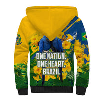 Brazil Independence Day Sherpa Hoodie One Nation One Heart - Tropical Toucan Macaw Christ Redeemer