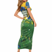 Brazil Independence Day Short Sleeve Bodycon Dress One Nation One Heart - Tropical Toucan Macaw Christ Redeemer