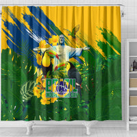 Brazil Independence Day Shower Curtain One Nation One Heart - Tropical Toucan Macaw Christ Redeemer
