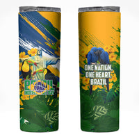 Brazil Independence Day Skinny Tumbler One Nation One Heart - Tropical Toucan Macaw Christ Redeemer