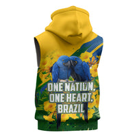 Brazil Independence Day Sleeveless Hoodie One Nation One Heart - Tropical Toucan Macaw Christ Redeemer
