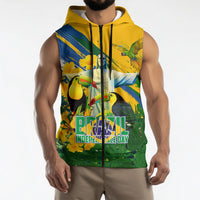Brazil Independence Day Sleeveless Zip Hoodie One Nation One Heart - Tropical Toucan Macaw Christ Redeemer
