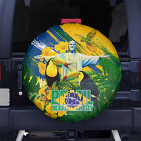 Brazil Independence Day Spare Tire Cover One Nation One Heart - Tropical Toucan Macaw Christ Redeemer