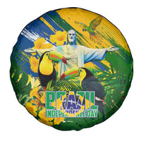 Brazil Independence Day Spare Tire Cover One Nation One Heart - Tropical Toucan Macaw Christ Redeemer