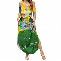 Brazil Independence Day Summer Maxi Dress One Nation One Heart - Tropical Toucan Macaw Christ Redeemer