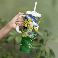 Brazil Independence Day Tumbler With Handle One Nation One Heart - Tropical Toucan Macaw Christ Redeemer