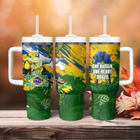 Brazil Independence Day Tumbler With Handle One Nation One Heart - Tropical Toucan Macaw Christ Redeemer