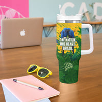 Brazil Independence Day Tumbler With Handle One Nation One Heart - Tropical Toucan Macaw Christ Redeemer