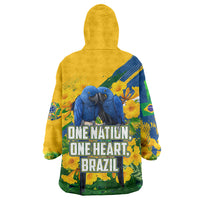 Brazil Independence Day Wearable Blanket Hoodie One Nation One Heart - Tropical Toucan Macaw Christ Redeemer