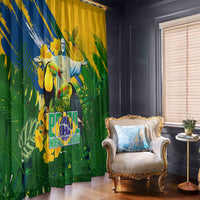Brazil Independence Day Window Curtain One Nation One Heart - Tropical Toucan Macaw Christ Redeemer