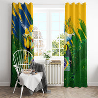 Brazil Independence Day Window Curtain One Nation One Heart - Tropical Toucan Macaw Christ Redeemer