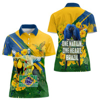Brazil Independence Day Women Polo Shirt One Nation One Heart - Tropical Toucan Macaw Christ Redeemer