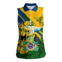 Brazil Independence Day Women Sleeveless Polo Shirt One Nation One Heart - Tropical Toucan Macaw Christ Redeemer