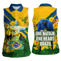 Brazil Independence Day Women Sleeveless Polo Shirt One Nation One Heart - Tropical Toucan Macaw Christ Redeemer