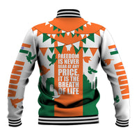 India Patriotic Freedom Baseball Jacket Flag Colors Raised Fist Typography Graphic