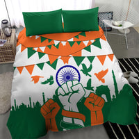 India Patriotic Freedom Bedding Set Flag Colors Raised Fist Typography Graphic