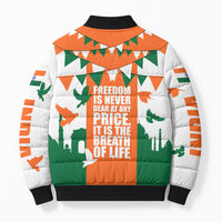 India Patriotic Freedom Bomber Puffer Jacket Flag Colors Raised Fist Typography Graphic
