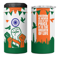 India Patriotic Freedom 4 in 1 Can Cooler Tumbler Flag Colors Raised Fist Typography Graphic