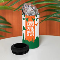 India Patriotic Freedom 4 in 1 Can Cooler Tumbler Flag Colors Raised Fist Typography Graphic