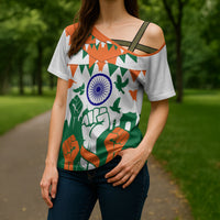 India Patriotic Freedom Cross Shoulder Shirt Flag Colors Raised Fist Typography Graphic