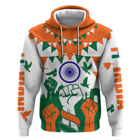 India Patriotic Freedom Hoodie Flag Colors Raised Fist Typography Graphic