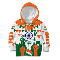 India Patriotic Freedom Kid Hoodie Flag Colors Raised Fist Typography Graphic