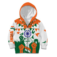 India Patriotic Freedom Kid Hoodie Flag Colors Raised Fist Typography Graphic