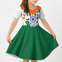 India Patriotic Freedom Kid Short Sleeve Dress Flag Colors Raised Fist Typography Graphic