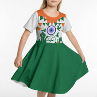 India Patriotic Freedom Kid Short Sleeve Dress Flag Colors Raised Fist Typography Graphic