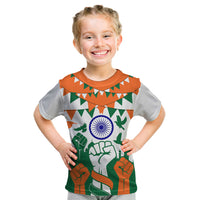 India Patriotic Freedom Kid T Shirt Flag Colors Raised Fist Typography Graphic