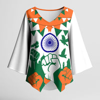 India Patriotic Freedom Kimono Sleeve Blouse Flag Colors Raised Fist Typography Graphic