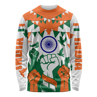 India Patriotic Freedom Long Sleeve Shirt Flag Colors Raised Fist Typography Graphic