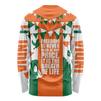 India Patriotic Freedom Long Sleeve Shirt Flag Colors Raised Fist Typography Graphic
