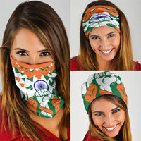 India Patriotic Freedom Neck Gaiter Flag Colors Raised Fist Typography Graphic