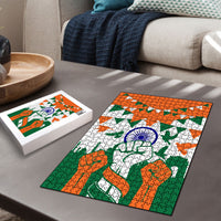 India Patriotic Freedom Puzzle Flag Colors Raised Fist Typography Graphic