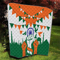 India Patriotic Freedom Quilt Flag Colors Raised Fist Typography Graphic