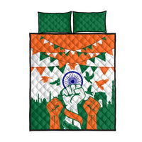 India Patriotic Freedom Quilt Bed Set Flag Colors Raised Fist Typography Graphic