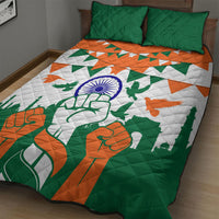 India Patriotic Freedom Quilt Bed Set Flag Colors Raised Fist Typography Graphic