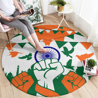 India Patriotic Freedom Round Carpet Flag Colors Raised Fist Typography Graphic
