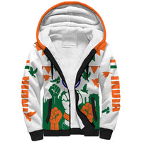 India Patriotic Freedom Sherpa Hoodie Flag Colors Raised Fist Typography Graphic