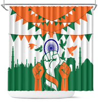 India Patriotic Freedom Shower Curtain Flag Colors Raised Fist Typography Graphic
