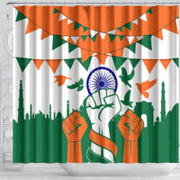 India Patriotic Freedom Shower Curtain Flag Colors Raised Fist Typography Graphic