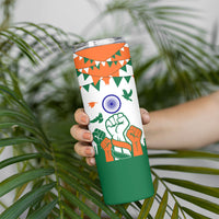 India Patriotic Freedom Skinny Tumbler Flag Colors Raised Fist Typography Graphic