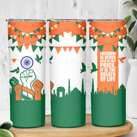 India Patriotic Freedom Skinny Tumbler Flag Colors Raised Fist Typography Graphic
