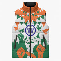 India Patriotic Freedom Sleeveless Puffer Jacket Flag Colors Raised Fist Typography Graphic