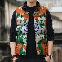 India Patriotic Freedom Sleeveless Puffer Jacket Flag Colors Raised Fist Typography Graphic
