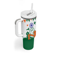 India Patriotic Freedom Tumbler With Handle Flag Colors Raised Fist Typography Graphic