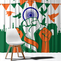 India Patriotic Freedom Window Curtain Flag Colors Raised Fist Typography Graphic